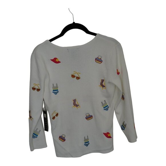 NWT Carole Little White Pullover Summer‎ Sweater with Embroidery Sz S - Picture 2 of 7